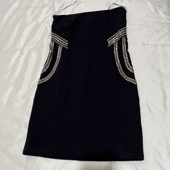 Vgt Guess Y2K Studded Strapless BodyCon Dress 10 Punk Sexy Vamp Mini - Picture 1 of 14